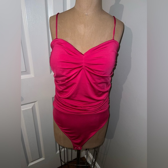 Express Tops - NWT Express Pink Ruched Thong Bodysuit